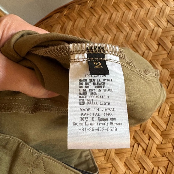 Kapital Tan Pull-on Cropped Pleated Pant with Velcro Closure, easy beach go pant - Picture 6 of 6